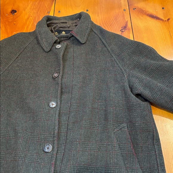 Vintage BARBOUR Men's L Plaid Wool Trench Coat Jacket Collared T249 Long Coat - Picture 3 of 16
